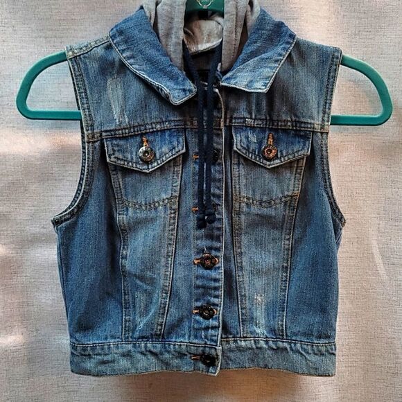 Ci Sono Girls Hooded Jean Vest - Picture 1 of 7
